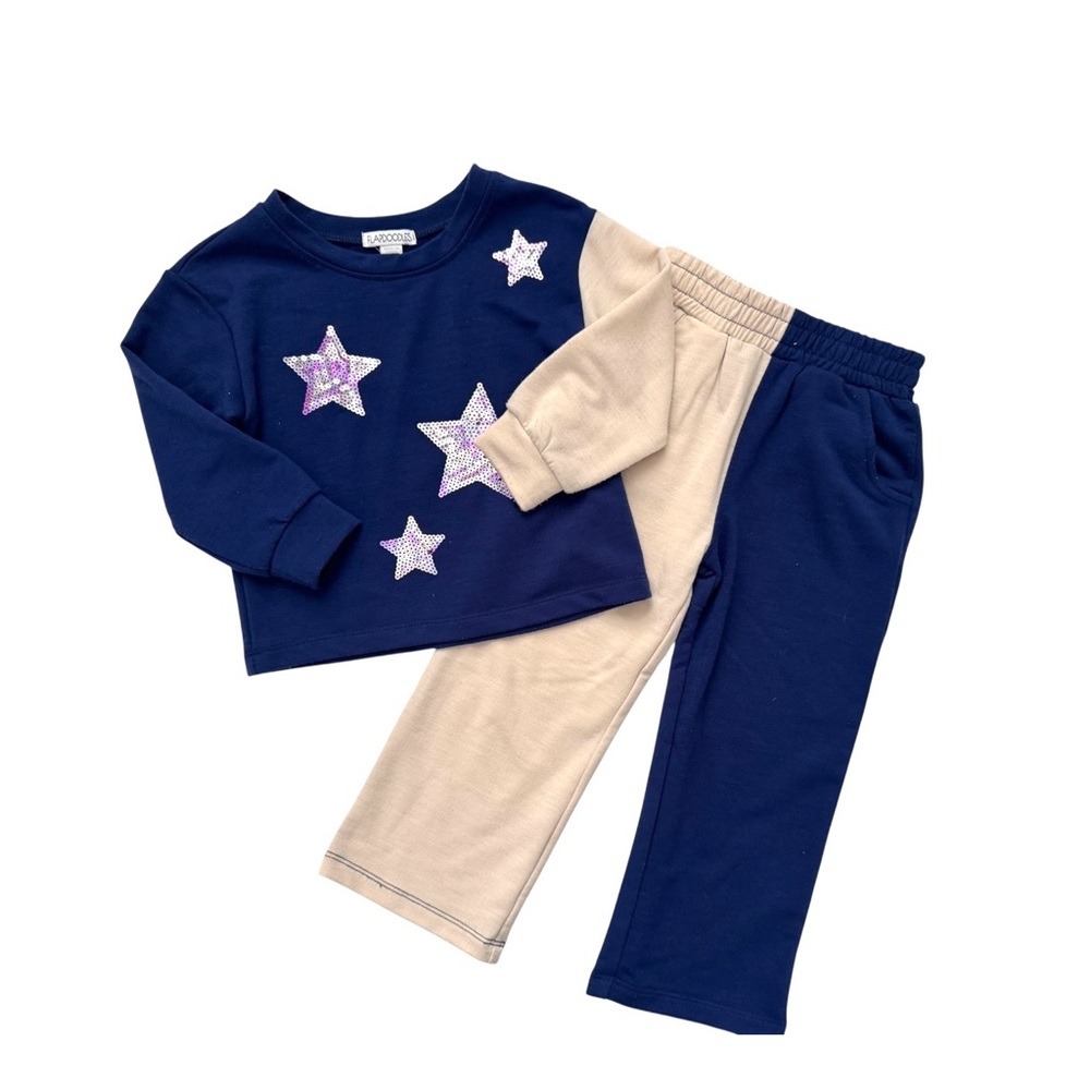 Flapdoodles Star Matching Set Navy and Beige Size 3T